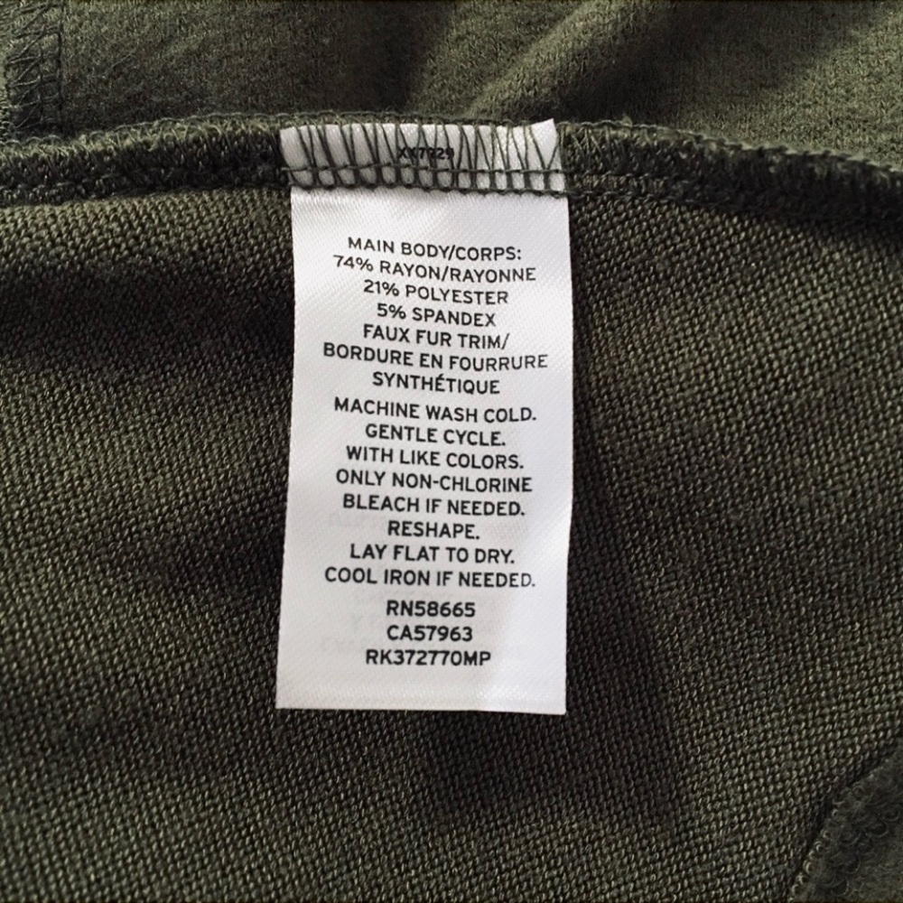 SUSINA Olive Green Faux Fur Trimmed Shawl Collar Draped Open Front Cardigan - Picture 12 of 12